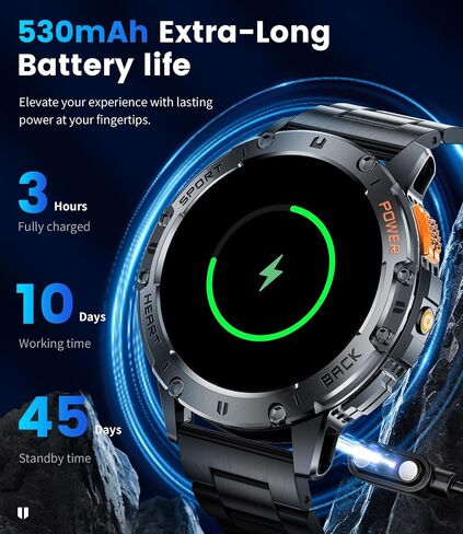 LIGE 1.43" AMOLED Smart Watch for Men with Flashlight, Bluetooth Calling, 100+ Sport Modes, 530mAh, IP68 Waterproof Fitness Tracker for Workout, iOS Android Compatible, Black Steel Camouflage Silicone in Saudi Arabia