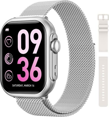 Smart Watches for Women, 1.85" HD Smartwatch with Heart Rate/Sleep/Health Monitor, Fitness Trackers with 100+ Sports Mode、Answer/Make Call and 1000mAh Battery, Compatible iPhone/Android, with 2 Bands in Kuwait