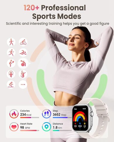 Smart Watches for Women, 1.85" HD Smartwatch with Heart Rate/Sleep/Health Monitor, Fitness Trackers with 100+ Sports Mode、Answer/Make Call and 1000mAh Battery, Compatible iPhone/Android, with 2 Bands in Kuwait