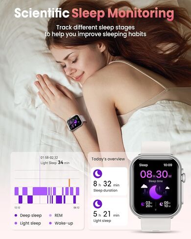 Smart Watches for Women, 1.85" HD Smartwatch with Heart Rate/Sleep/Health Monitor, Fitness Trackers with 100+ Sports Mode、Answer/Make Call and 1000mAh Battery, Compatible iPhone/Android, with 2 Bands in Kuwait