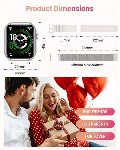 Smart Watches for Women, 1.85" HD Smartwatch with Heart Rate/Sleep/Health Monitor, Fitness Trackers with 100+ Sports Mode、Answer/Make Call and 1000mAh Battery, Compatible iPhone/Android, with 2 Bands in Kuwait