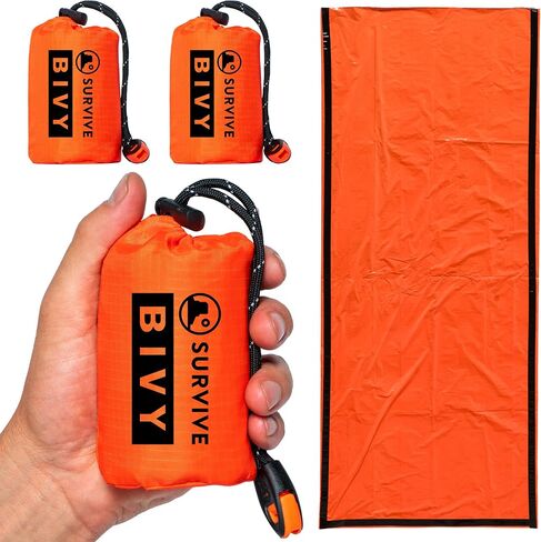 SURVIVE Sleeping Bag 2 Pack, Mylar Emergency Camping Hiking Bivy for Survival Kits, All Weather Thermal Protection, Includes 14 inches of Paracord and Whistle in Kuwait