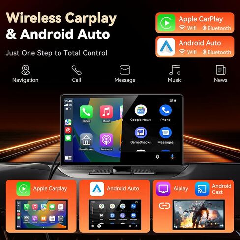 11.3" Wireless Carplay Screen for Car with N-etflix/YouTube/TikTok, Upgraded A-pple CarPlay & Android Auto Screen,Portable AI Magic Box with Backup Camera/Navigation/Voice Control,for All Vehicles in Kuwait