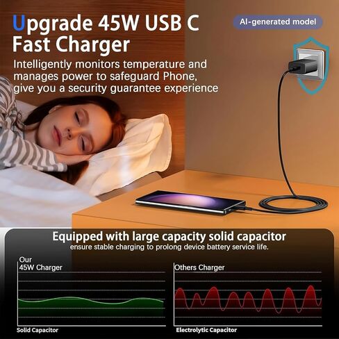 XOUBZ 2026 45W Super Fast Charger USB-C Type C PD3.0 Android Phone Charger Compatible with Samsung Galaxy S25 Ultra/S25/S25+/S24 Ultra/S24+/S24/S23 S22 S21 Ultra/Z Fold 6 5/Z Flip 6 5 4 in Kuwait