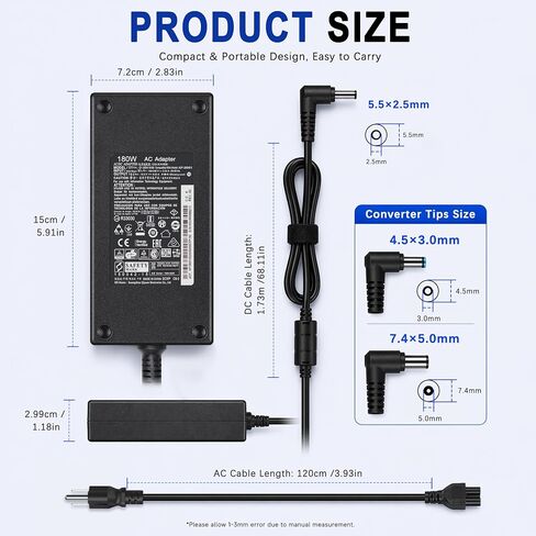 180W AC Power Adapter Compatible with MSI Gaming Laptop Thin GF63 GF65 GF75, Katana GF66 GF76, Stealth GS63 GS65, 19.5V/9.23A in Kuwait