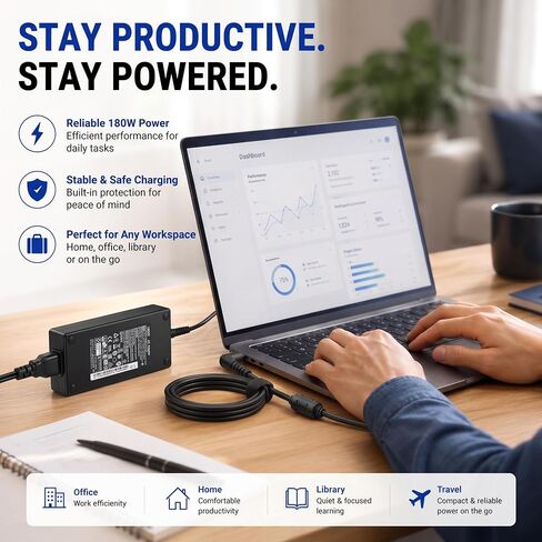 180W AC Power Adapter Compatible with MSI Gaming Laptop Thin GF63 GF65 GF75, Katana GF66 GF76, Stealth GS63 GS65, 19.5V/9.23A in Kuwait