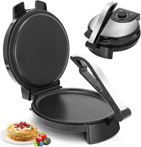 10inch Roti Maker Machine, Non-stick Electric Tortilla Maker with Adjustable Temperature Control and Removable Handle, Press to make Roti, Crepe, Chapati AC 110V 50/60Hz 1200W in Kuwait