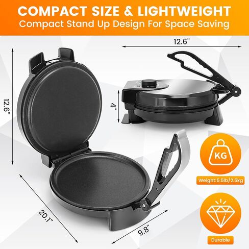 10inch Roti Maker Machine, Non-stick Electric Tortilla Maker with Adjustable Temperature Control and Removable Handle, Press to make Roti, Crepe, Chapati AC 110V 50/60Hz 1200W in Kuwait
