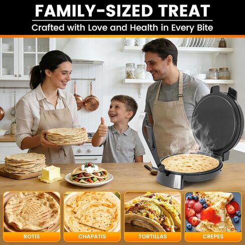 10inch Roti Maker Machine, Non-stick Electric Tortilla Maker with Adjustable Temperature Control and Removable Handle, Press to make Roti, Crepe, Chapati AC 110V 50/60Hz 1200W in Kuwait