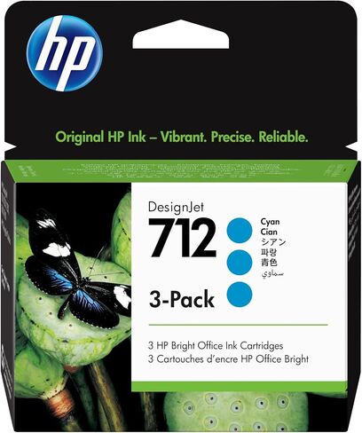 HP 712 Cyan 29-ml 3-Pack Ink Cartridges (3ED77A) for DesignJet T650, T630, T230, T210 & Studio Plotter Printers in Saudi Arabia