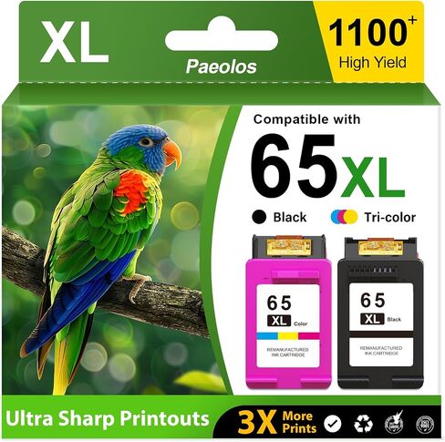 Paeolos 65XL Ink Cartridges Black and Color Replacement for HP Ink 65 2Pack in Kuwait