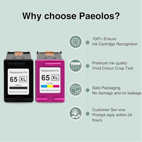 Paeolos 65XL Ink Cartridges Black and Color Replacement for HP Ink 65 2Pack in Kuwait