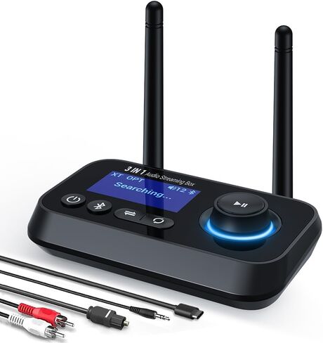 3-in-1 Low Latency Bluetooth 5.3 Transmitter for TV Audio Receiver Adapter for Stereo Long Range W.Screen Volume Control Aux/RCA/Optical Input/Output Surpport Up to 2 BT Headphones in Kuwait
