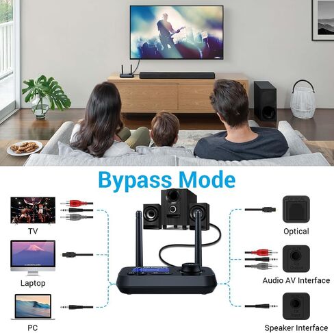 3-in-1 Low Latency Bluetooth 5.3 Transmitter for TV Audio Receiver Adapter for Stereo Long Range W.Screen Volume Control Aux/RCA/Optical Input/Output Surpport Up to 2 BT Headphones in Kuwait