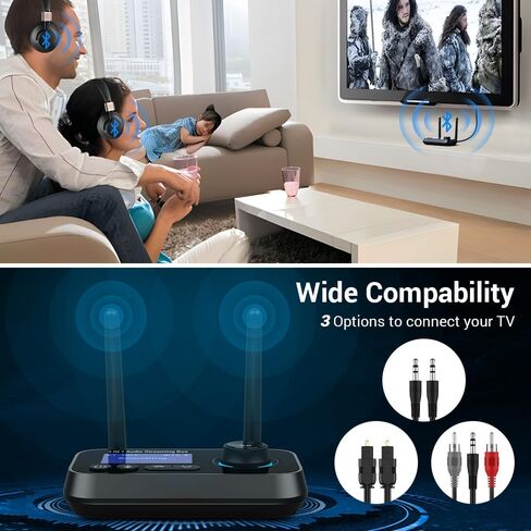 3-in-1 Low Latency Bluetooth 5.3 Transmitter for TV Audio Receiver Adapter for Stereo Long Range W.Screen Volume Control Aux/RCA/Optical Input/Output Surpport Up to 2 BT Headphones in Kuwait