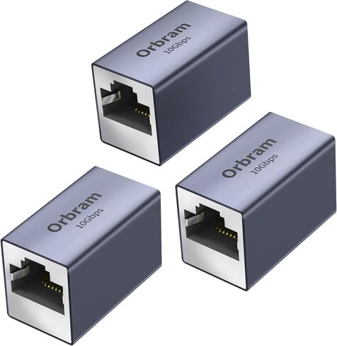 Orbram 3 Pack UL Listed Ethernet Extender 10Gbps, RJ45 Coupler Adapter for Cat8/Cat7/Cat6a/Cat6/Cat5 Cable, 328ft Long-Distance Connection, Female to Female Coupler, Aluminum Alloy Shell, Space Grey in Kuwait
