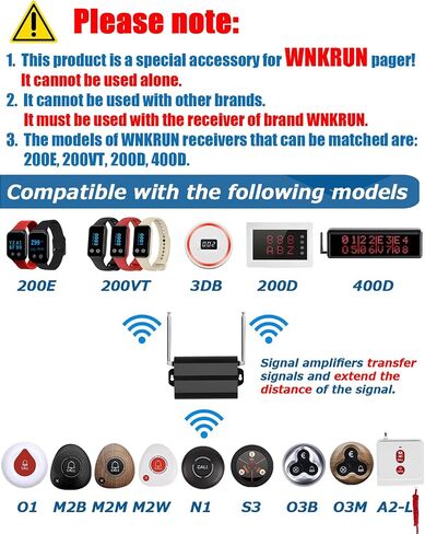 Signal Amplifier Repeater to Extend Signal Range for WNKRUN Pager System (Only be Used with WNKRUN Brand Products) in Kuwait