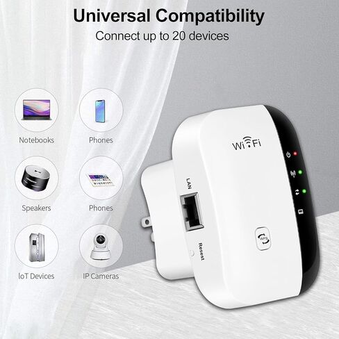 WiFi Range Extender Wireless Signal Booster, 300Mbps 2.4GHz Wi-Fi Repeater with Ethernet Port, 802.11b/g/n Wireless Internet Blast for Home, AP Mode/Wide Compatibility/Easy Setup, WPS Supported in Kuwait