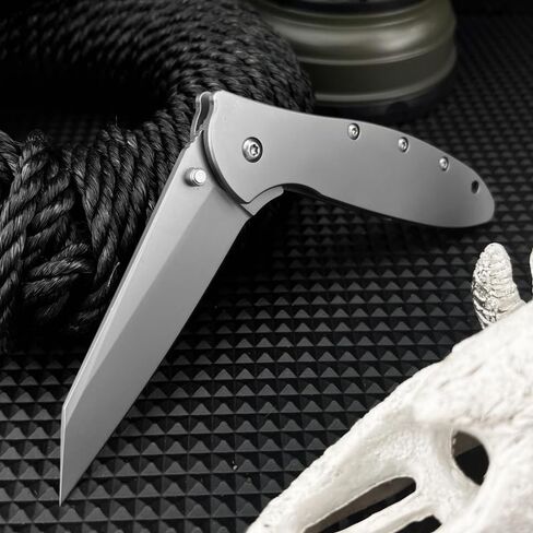 Manual Opening Flipper Folding Knife,8Cr13Mov Blade with 420 Steel Handle & Reversible Clip for EDC, Outdoor, Camping Hiking in Kuwait