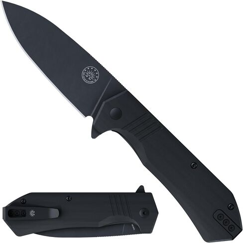 Off-Grid Knives - STINGER XL Folding Knife, 154CM Steel, Full Flat Grind, G10 Scales, Ceramic Bearings, Drop-Shut Action, Deep Pocket Clip, Left or Right Hand Carry, Camping & Tactical Use (Blackout) in Kuwait