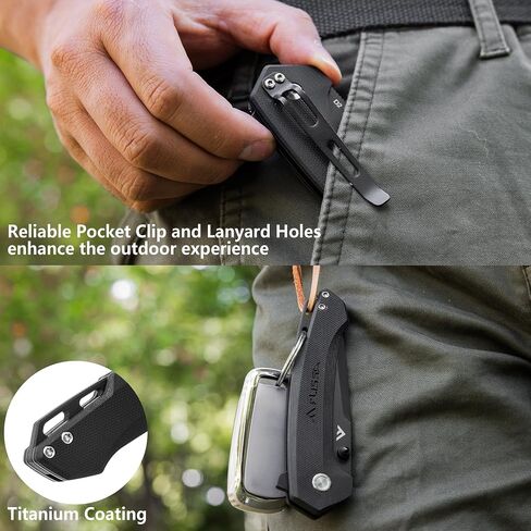 FLISSA Pocket Folding Knife with Button Lock and Pocket Clip(Black) in Kuwait