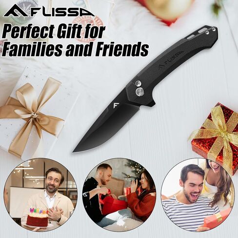 FLISSA Pocket Folding Knife with Button Lock and Pocket Clip(Black) in Kuwait