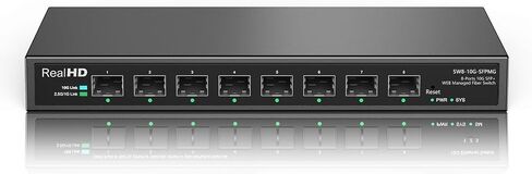8 Port 10Gb SFP+ Web Managed Fiber Switch | Multi-Gig 10G-2.5G Adaptive | Fanless | 160G Bandwidth | Jumbo Frames/ VLAN/ QoS, Only Compatible with TP-Link, Real HD 10G SFP+ Module, NOT Plug & Play 1Gb in Kuwait