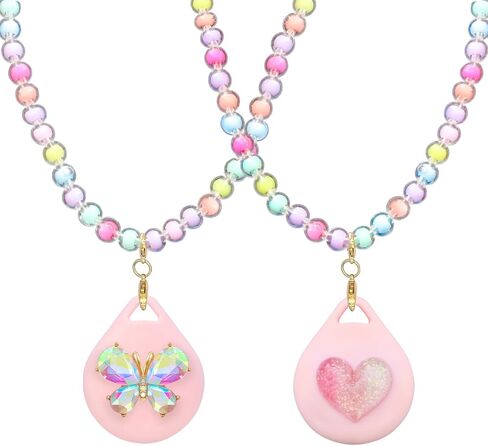 2 Pack Kids Necklace Holder for Airtag 2nd & 1st, Cute Butterfly and Heart Shape Pink Necklace Case Cover for Girls in Kuwait