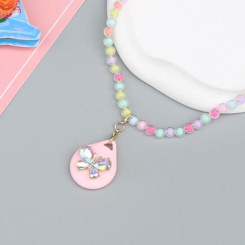 2 Pack Kids Necklace Holder for Airtag 2nd & 1st, Cute Butterfly and Heart Shape Pink Necklace Case Cover for Girls in Kuwait