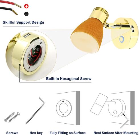 THALASSA Small 12V Marine Reading Lights with USB Port, Boat Interior Lights Bedside Cabin Lamp, Surface Mounted on Camper Caravan Motorhome Indoor Lighting with Built-in Touch Switch, Warm White in Saudi Arabia