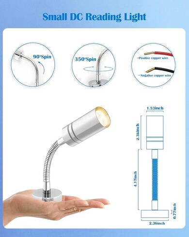 THALASSA 12V Short Gooseneck Light With 5V USB Port - Boat Reading Lamp Adjustable Warm White Spotlight with Dimmable Touch Switch Designed for RV, Caravans, Boats, Motor Homes Inside as Bedside Light in Saudi Arabia
