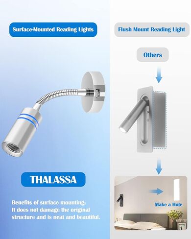 THALASSA 12V Short Gooseneck Light With 5V USB Port - Boat Reading Lamp Adjustable Warm White Spotlight with Dimmable Touch Switch Designed for RV, Caravans, Boats, Motor Homes Inside as Bedside Light in Saudi Arabia