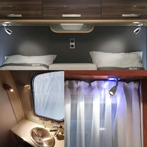 THALASSA 12V RV Spotlight USB Reading Light - Dimmable Touch Switch with Blue Circle Night Light, Polished Chrome, Surface Mounted on Trailer Caravan Boat Interior as Bedside Light Book Lamp, 2 Pack in Saudi Arabia