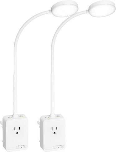 Plug in LED Bedroom Kitchen Wall Lamp, White Flexible LED Dimmable Reading Light with Power Plug Outlet Extender for Reading Books in Bed, 3 Lighting Colors, USB Output Charging Ports in Kuwait