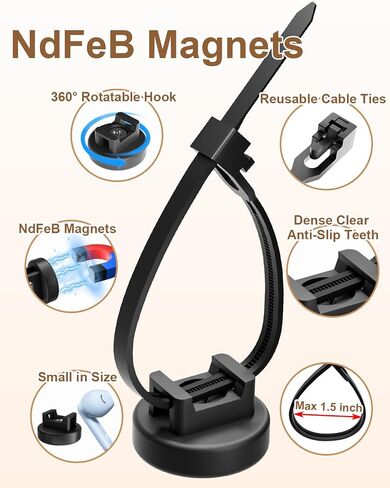 125 Pcs Magnetic Cable Zip Tie Mounts, Magnetic Cable Ties (25 Pcs Multipurpose Magnets & 100 Pcs Releasable Zip Ties) Magnetic Wire Holder for Home Office Electrical Wire Management in Kuwait