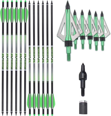 LWANO 22 Inch Pure Carbon Crossbow Bolts Arrows with Broadheads for Hunting in Kuwait