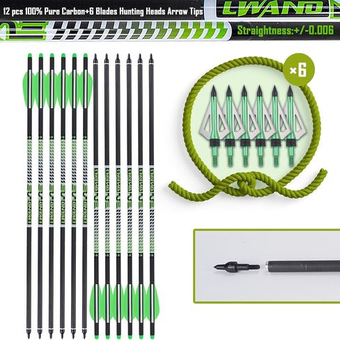 LWANO 22 Inch Pure Carbon Crossbow Bolts Arrows with Broadheads for Hunting in Kuwait