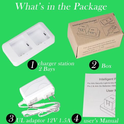 Dual Slot Charger for Arlo Camera Battery, Power Adapter Included, White in Kuwait