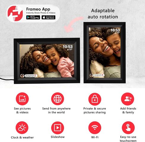 FRAMEO Digital Picture Frame- 10.1inch Digital Photo Frame with 1080 IPS Touch Screen HD Disply,Built-in 32GB Storage,Wall-Mounted,Digital Frame Share Photos and Videos via FRAMEO App in Kuwait