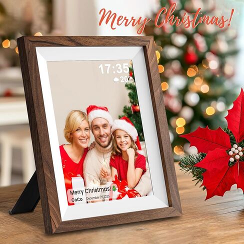 Frameo 10.1" Smart Digital Picture Frame with Walnut Moulding, 16:9 1280p HD IPS Touchscreen Display, 32GB Storage, MicroSD Slot, Plug-in Power, Easy Wireless Photo & Video Sharing, Idea in Kuwait
