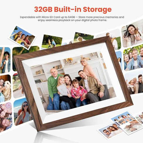 Frameo 10.1" Smart Digital Picture Frame with Walnut Moulding, 16:9 1280p HD IPS Touchscreen Display, 32GB Storage, MicroSD Slot, Plug-in Power, Easy Wireless Photo & Video Sharing, Idea in Kuwait
