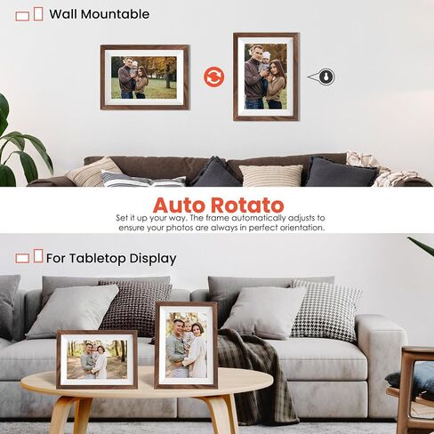 Frameo 10.1" Smart Digital Picture Frame with Walnut Moulding, 16:9 1280p HD IPS Touchscreen Display, 32GB Storage, MicroSD Slot, Plug-in Power, Easy Wireless Photo & Video Sharing, Idea in Kuwait
