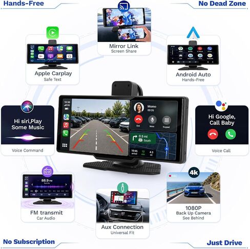 9.3" Wireless CarPlay Screen for Car, Portable Apple CarPlay & Android Auto Display with Bluetooth,1600x600 IPS Touchscreen, Backup Camera Input, Mirror Link, FM/AUX Output in Kuwait