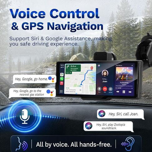 9.3" Wireless CarPlay Screen for Car, Portable Apple CarPlay & Android Auto Display with Bluetooth,1600x600 IPS Touchscreen, Backup Camera Input, Mirror Link, FM/AUX Output in Kuwait