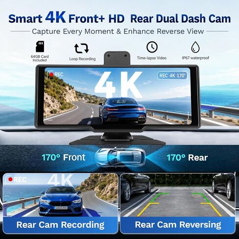 9.3" Wireless CarPlay Screen for Car, Portable Apple CarPlay & Android Auto Display with Bluetooth,1600x600 IPS Touchscreen, Backup Camera Input, Mirror Link, FM/AUX Output in Kuwait