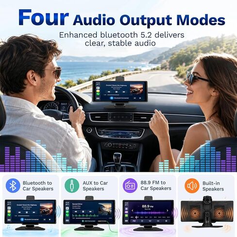 9.3" Wireless CarPlay Screen for Car, Portable Apple CarPlay & Android Auto Display with Bluetooth,1600x600 IPS Touchscreen, Backup Camera Input, Mirror Link, FM/AUX Output in Kuwait