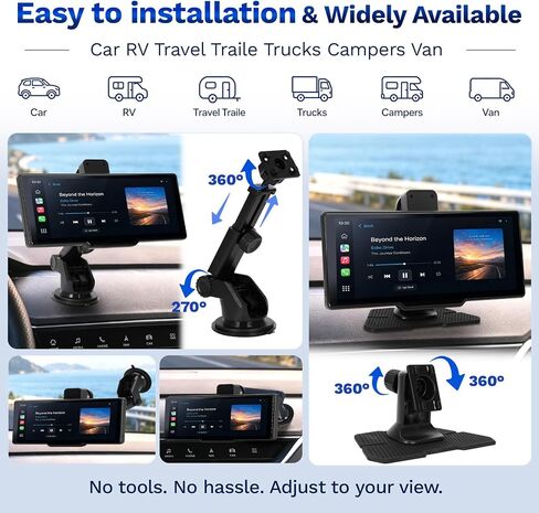9.3" Wireless CarPlay Screen for Car, Portable Apple CarPlay & Android Auto Display with Bluetooth,1600x600 IPS Touchscreen, Backup Camera Input, Mirror Link, FM/AUX Output in Kuwait