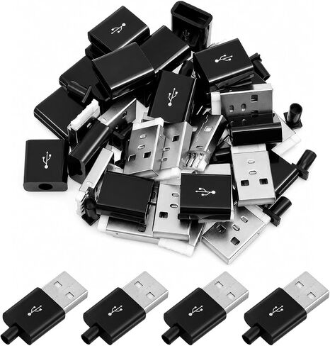 20 Sets USB Type A 4 Pin Male Jack Connectors Adapter, Type A 4 Pin Male Connector with Black Plastic Cover, DIY Repair Plug for Data Charging Port Replacement in Kuwait