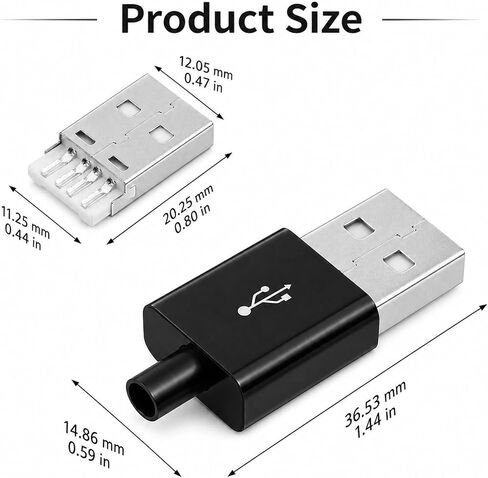 20 Sets USB Type A 4 Pin Male Jack Connectors Adapter, Type A 4 Pin Male Connector with Black Plastic Cover, DIY Repair Plug for Data Charging Port Replacement in Kuwait