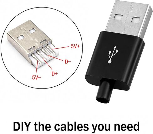 20 Sets USB Type A 4 Pin Male Jack Connectors Adapter, Type A 4 Pin Male Connector with Black Plastic Cover, DIY Repair Plug for Data Charging Port Replacement in Kuwait